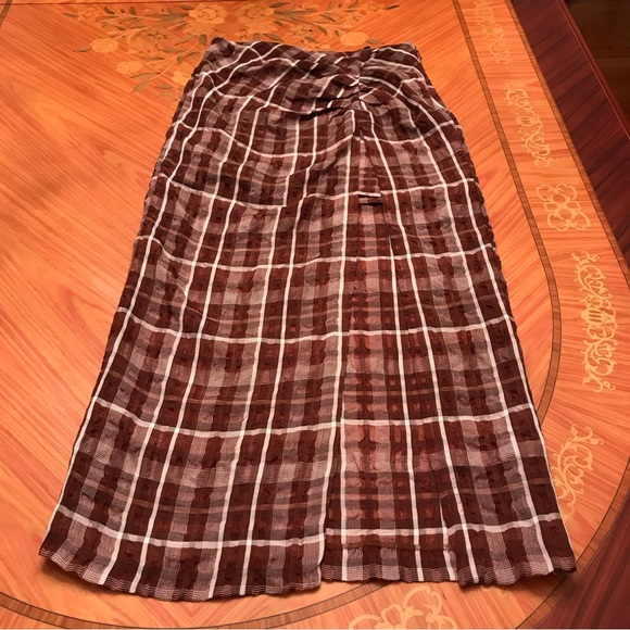 Zara Checkered print chiffon crinkle effect midi skirt with front slit Sz.XS - Picture 2 of 11